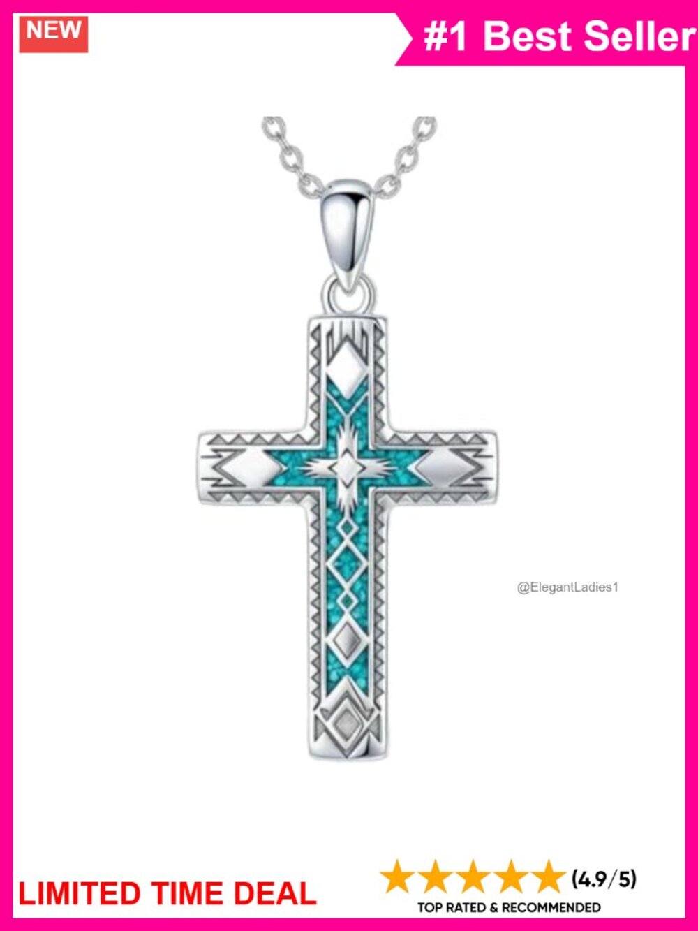 925 Sterling Silver Turquoise Cross Pendant Necklace Women Southwestern Jewelry